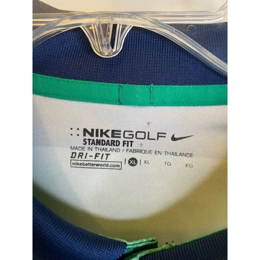 Nike Mens Polo‎ Dri-Fit XL Navy Green Striped Golf Preppy Loungewear Shirt